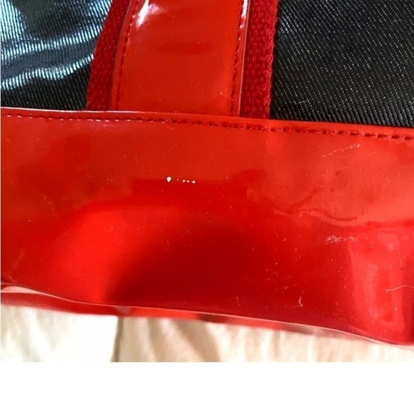 Tory Burch Large Purse Shoulder Bag Tote Black Red Logo Floral Lined Zip Pockets - Picture 6 of 8